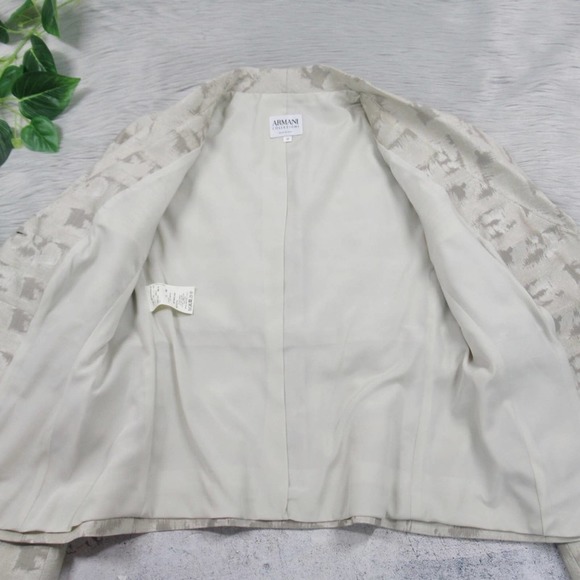 ARMANI COLLEZIONI Textured Jacquard Button Front Blazer Eggshell & Taupe Size 10 - Picture 9 of 11